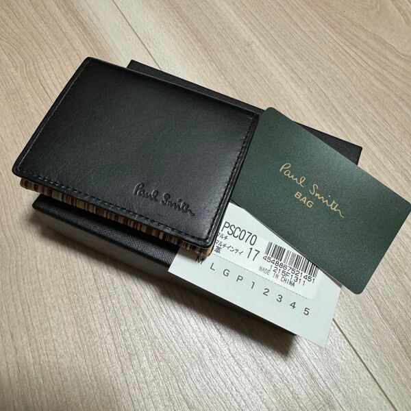 【未使用品】Paul Smith ブラック レザー コインケース ストライプ 小銭入れ ポールスミス