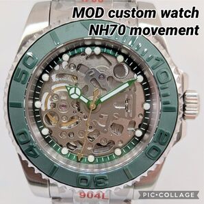 特注品 NH70 MOD 高品質 自動巻 腕時計 スケルトン 緑 オマージュ