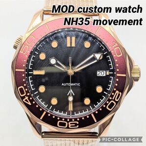 2025年 新作 MOD NH35 自動巻 腕時計 ダイバーズ オマージュ ブロンズゴールド メッシュブレスレット