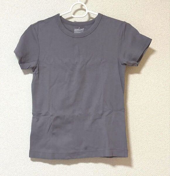 無印 MUJI ダークグレー婦人 天竺編みクルーネック半袖Tシャツ