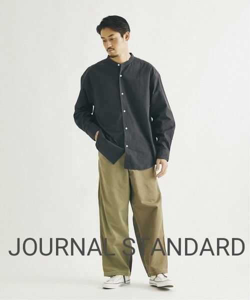 JOURNAL STANDARD バンドカラーシャツ スタンドカラー ノーカラー 襟なし ブラック 濃いチャコールグレー