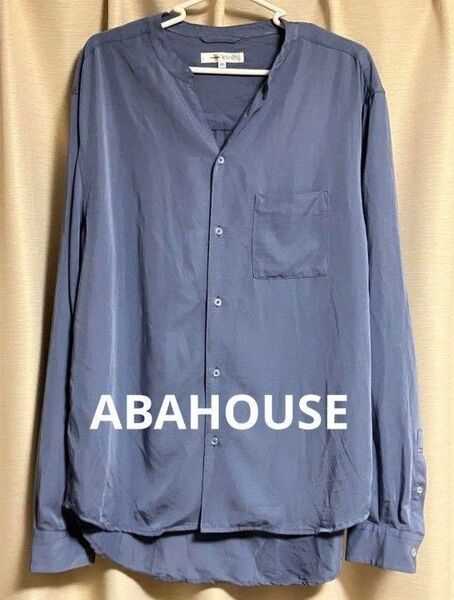 ABAHOUSE スキッパーシャツ ゆる バンドカラー ノーカラー スタンドカラー リラックス ブルー カーディガン シャツ