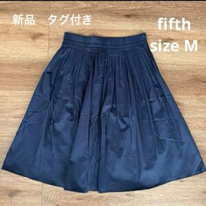 新品タグ付 fifth ボリュームギャザースカート M ボトムス ネイビー 膝丈スカート