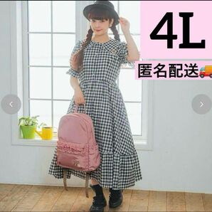 新品★青木美沙子【4L】mpetit 受注 チェック 黒 ワンピース セーラー ブラック ロリータ 予約 しまむら 大きいサイズ