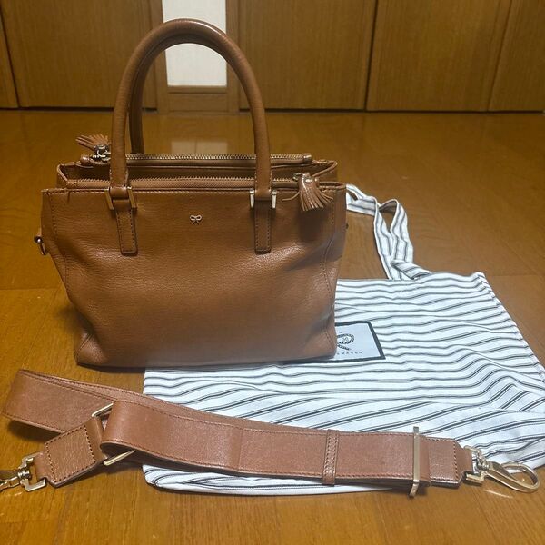 ANYA HINDMARCH アニヤハインドマーチ ハンドバッグ ショルダー レザー ブラウン 2way タッセル リボン