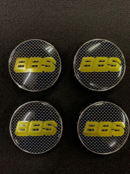 ◆高品質◆60mm BBS ロゴ カーボン柄 ゴールド3Dロゴ センターキャップ リング付き◆★1台分4個1セット★