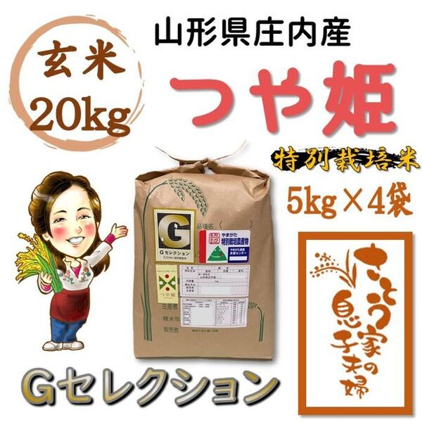 山形県庄内産 つや姫 玄米20kg Gセレクション 特別栽培米