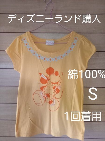 東京ディズニーランド購入 インディアン風ミッキーマウス半袖Tシャツ Sサイズ 綿100% マンゴーイエロー 1回着用