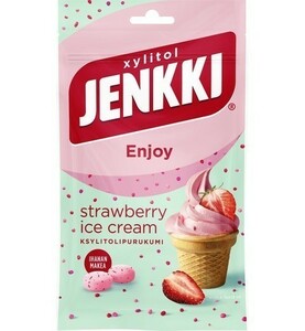 Cloetta Jenkki クロエッタ イェンキ ストロベリー アイスクリーム味 キシリトール ガム 4袋×70g フィンランドのお菓子です