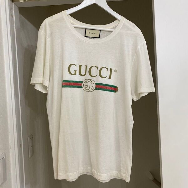 正規グッチGUCCIホワイト ブランドロゴ シンプルメンズTシャツ本物の加工あり Tシャツ GUCCI ホワイト グッチ 白 半袖