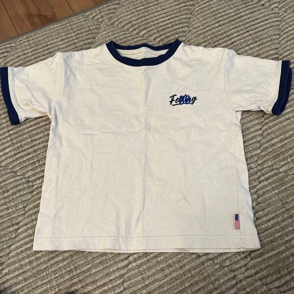 USAコットンワンポイントプリント刺繍リンガーT ベージュ ネイビー