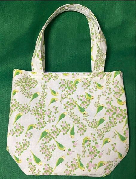 値下 ハンドメイド インコ柄トートバック