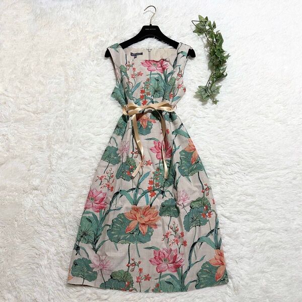 リネン 100% 大きいサイズ ローラアシュレイ ノースリーブ ワンピース 花