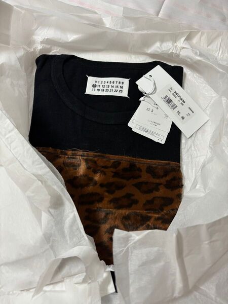 Maison Martin Margiela レオパード ハラコ切り替えTシャツ 46 新品未使用 ヒョウ柄