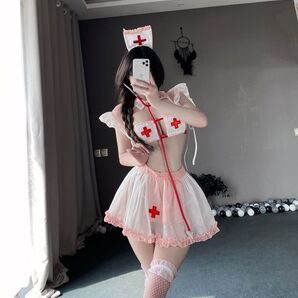 セクシーコスプレ 可愛いピンクナース スケスケ ランジェリーセット