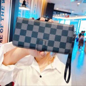 GalaxyS25ケース 手帳型 チェック柄 高級感 全面保護 携帯ケース 耐衝撃 おしゃれ カード収納 ブラック