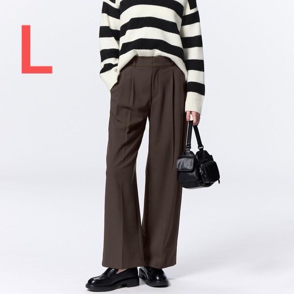 タックワイドパンツ DARK BROWN Lサイズ GU 股下68cm補正