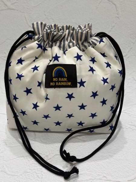 1500 保冷お弁当袋 ホワイトネイビー ハンドメイド