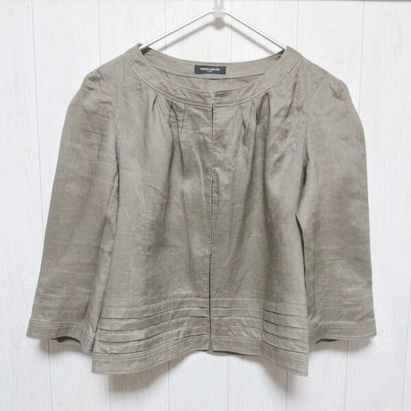 UNITED ARROWS 麻 ノーカラージャケット リネン 夏用ジャケット ユナイテッドアローズ クーポン利用可 七分袖 カーキ