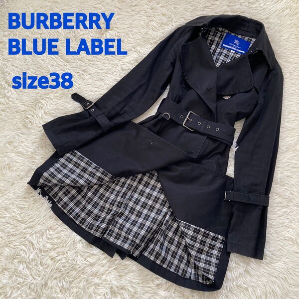 バーバリーブルーレーベル トレンチコート ノバチェック ブラック黒 size38