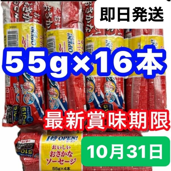 マルハニチロ おさかなソーセージ 魚肉ソーセージ 55g×16本 栄養機能食品 カルシウム 最新賞味期限 クーポン消費