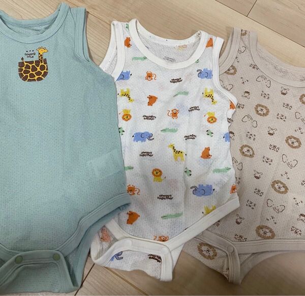 【1〜2度使用】3枚組 西松屋 ロンパース 肌着 メッシュ サイズ80 タンクトップ 袖なし 下着 インナー ベビー