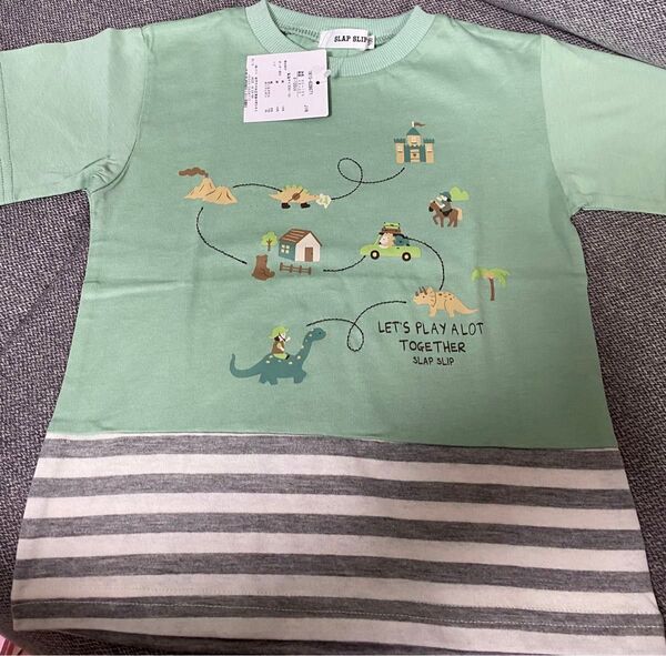 【未使用】slapslip 半袖 Tシャツ サイズ100 新品タグ付 恐竜 男の子 トップス 保育園