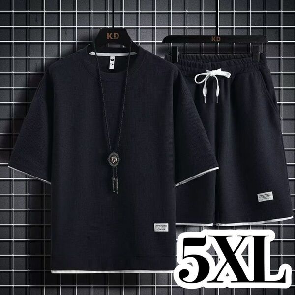 5XL メンズ ルームウェア ブラック 黒 スウェット セットアップ 短パン カジュアル 上下セット 半パン パジャマ 部屋着