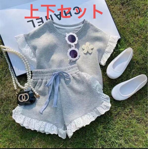 新品キッズ トップス上下セット 女の子 セットアップ ベビー服 半袖 夏向け 110