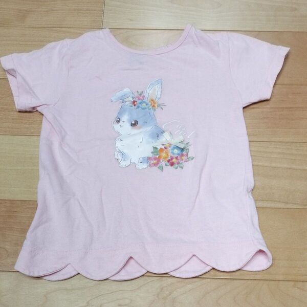 女の子 ピンク Tシャツ ウサギ 花柄 キッズ 子供服 110cm