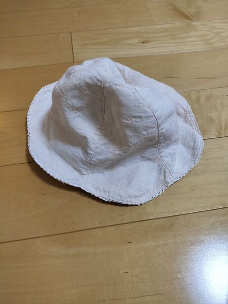 帽子 ピンク 花柄 刺繍 レース 50~52cm