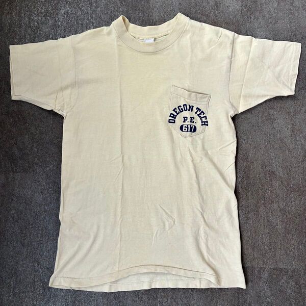 70s〜 vintage 耳付きポケット Tシャツ シングルステッチ 3段 カプセル 染み込みプリント USA製