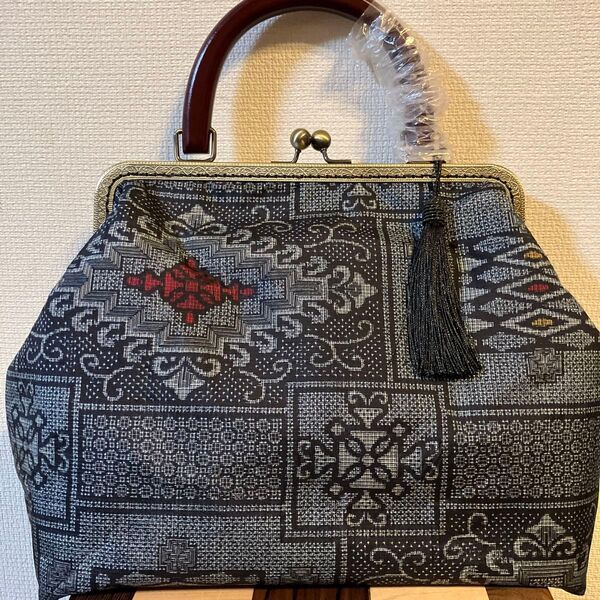 ハンドメイド 大島紬 着物リメイク がま口 バッグ 【訳あり】