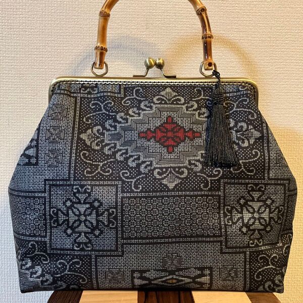 ハンドメイド 大島紬 着物リメイク がま口 バッグ