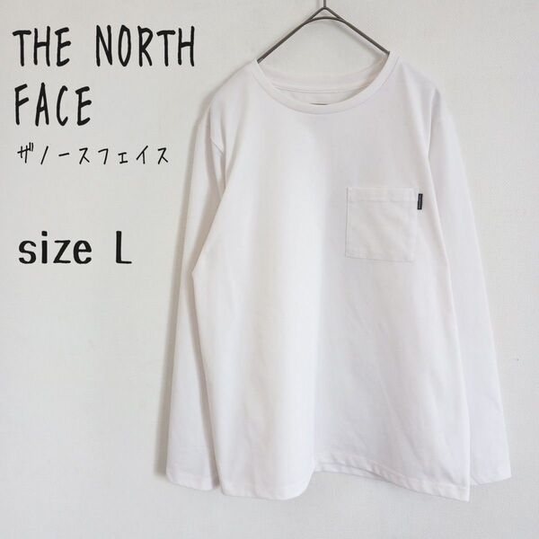 【THE NORTH FACE】長袖Tシャツカットソー ロンT 胸ポケット 白