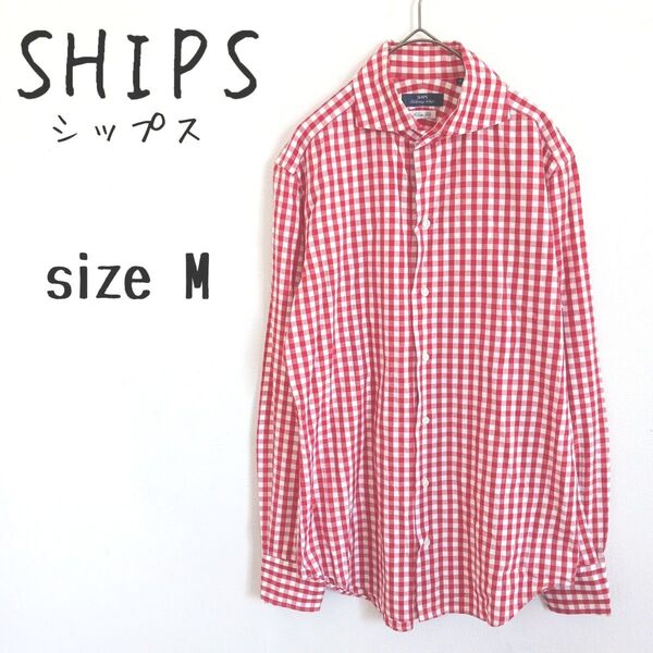 【SHIPS】ギンガムチェック長袖シャツ slim fit 綿100% 日本製