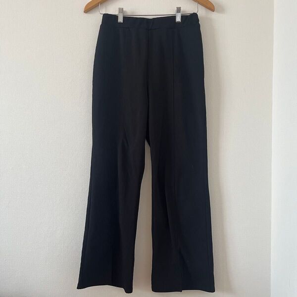 ブラック 黒 フレアパンツ スリット入り レディース Lサイズ 古着 オフィス