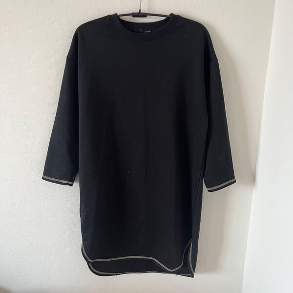 黒 ブラック 長袖 カットソー ワンピース Lサイズ レディース 古着