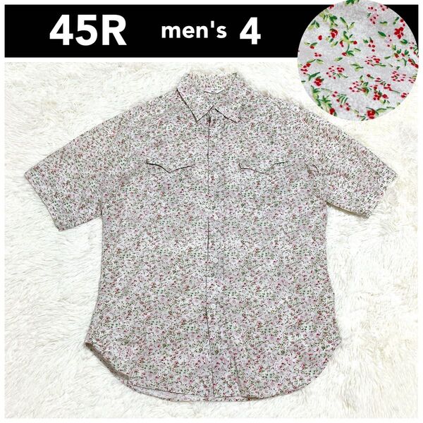 45R メンズ 4 L-XL 半袖シャツ 花柄 総柄 ベージュ コットン100 羽織り 45rpm 日本製