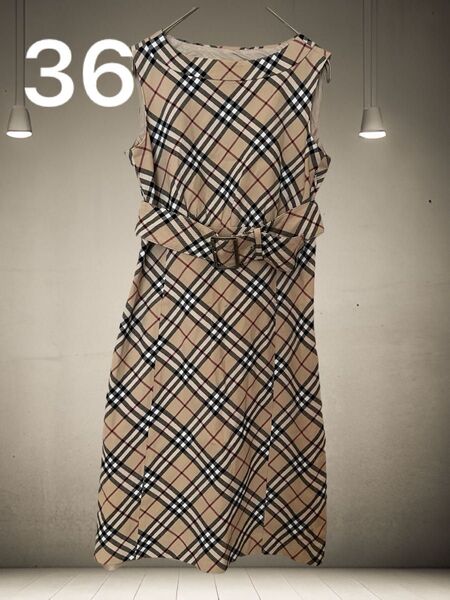 美品 BURBERRY LONDON バーバリーロンドン レディース ノースリーブワンピース 36ベージュ ノバチェック