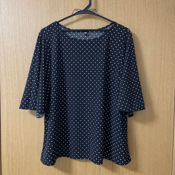 UNIQLO ユニクロ クレープジャージーT(5分袖)ドット ブラック XL