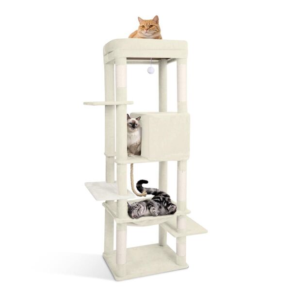 キャットタワー スリム 据え置き ハンモック キャットハウス 大型猫用 つめとぎ