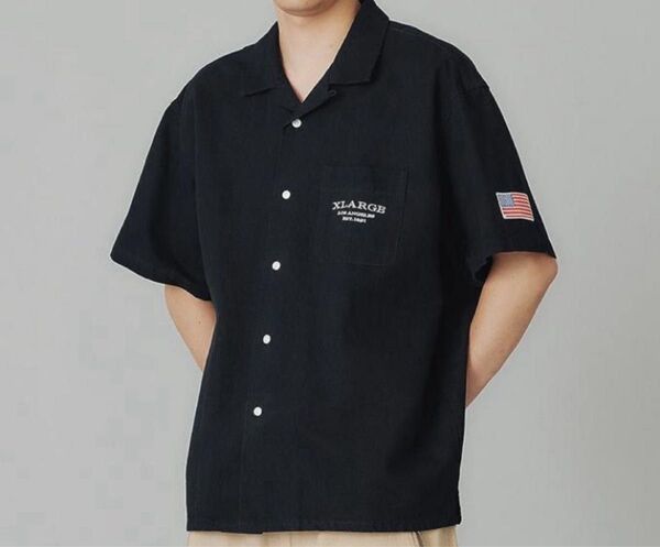 美品 Lサイズ XLARGE X LARGE エクストララージ エックスラージ ブラック 黒 半袖 シャツ ワークシャツ