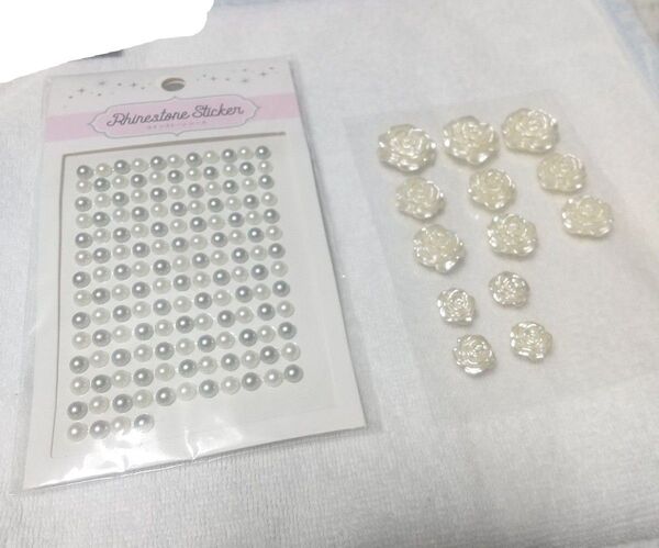 シール ラインストーン バラ パール ローズ 花 デコ ハンドメイド 材料 キラキラ