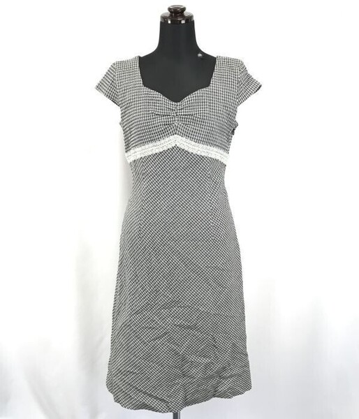 Made in Japan★ROPE★サイドジップ/フレンチスリーブ/ツイードワンピース【women’s size -2/M/黒×白/black×white】dress◆BG957