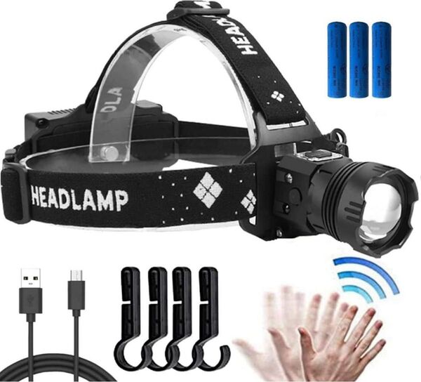 LED ヘッドライト XHP300 3000000ルーメン 高輝度 Type-C ヘッドランプ 人感センサー