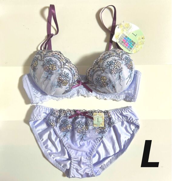 新品未使用 ブラジャー&ショーツセット Lサイズ パープルブルー