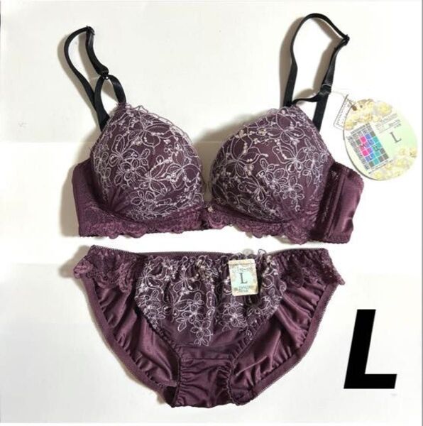 新品未使用 ブラジャー&ショーツセット Lサイズ ワイン ボルドー