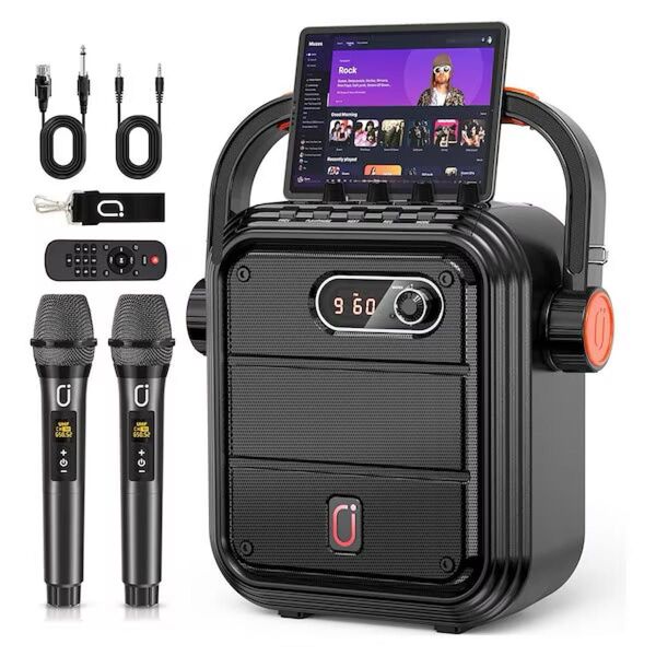 カラオケスピーカーセット ワイヤレスマイク2本 Bluetoothリモコン付属