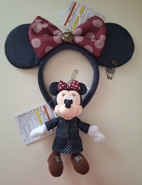 【新品】東京ディズニーランド デニム ミニー ぬいぐるみバッジ カチューシャ
